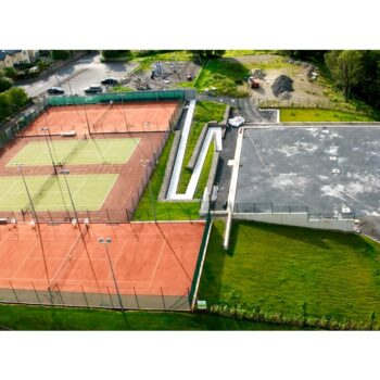 aerial view of the tennis club and the foundations of where the indoor courts will be located.